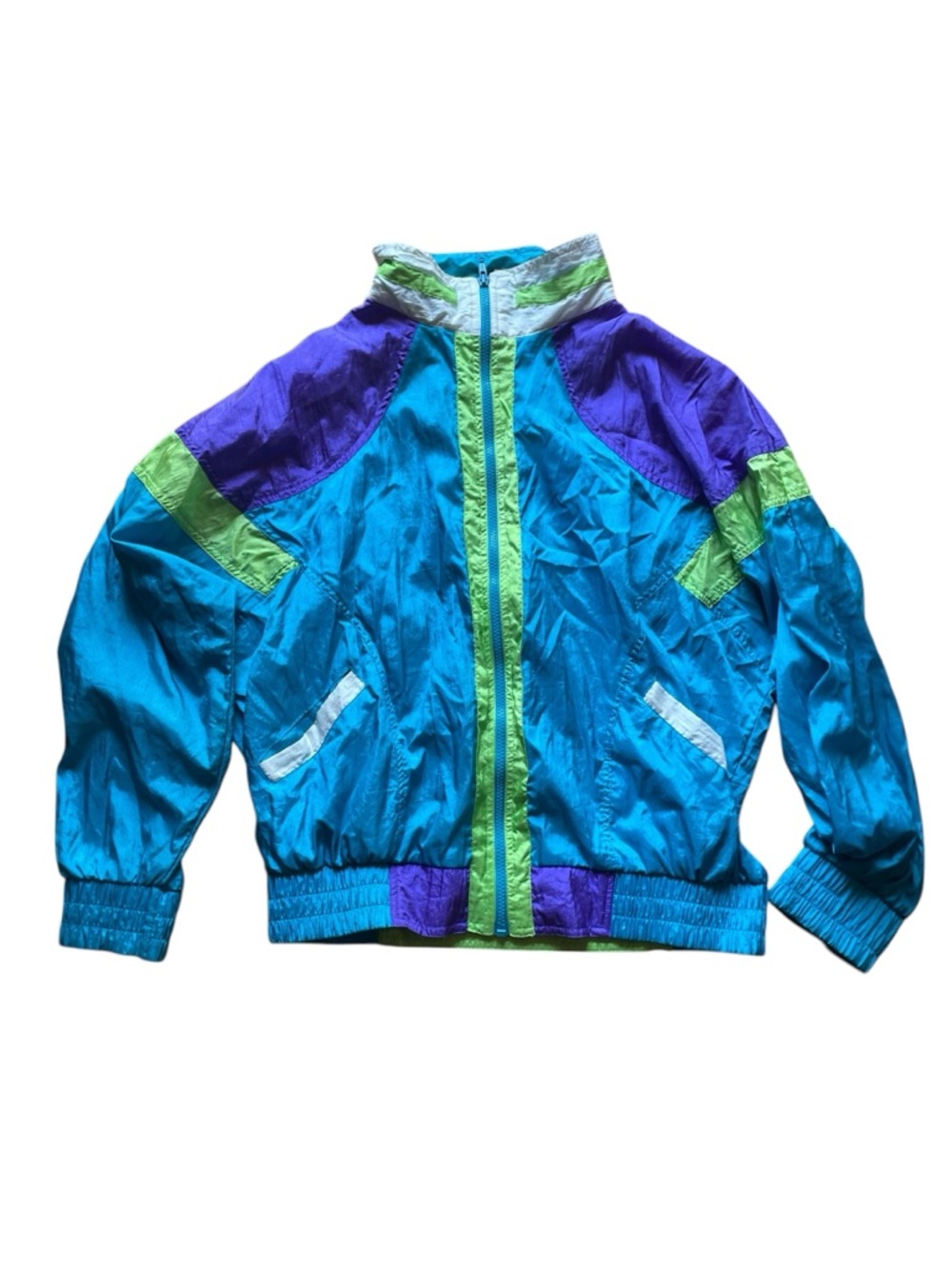 Vintage workout windbreaker bomber jacket in teal and green women’s large